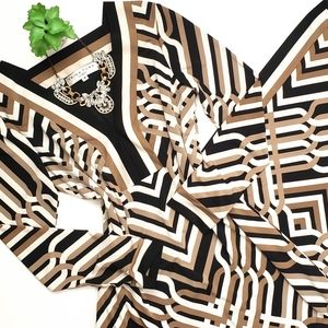 Trina Turk ‘Finn’ Long Sleeve Jersey Geometric Black Brown White Maxi Dress 4